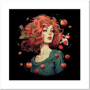 A Girl With Red Hair Surrounded by Apples Girl Who Loves Fruit Posters and Art